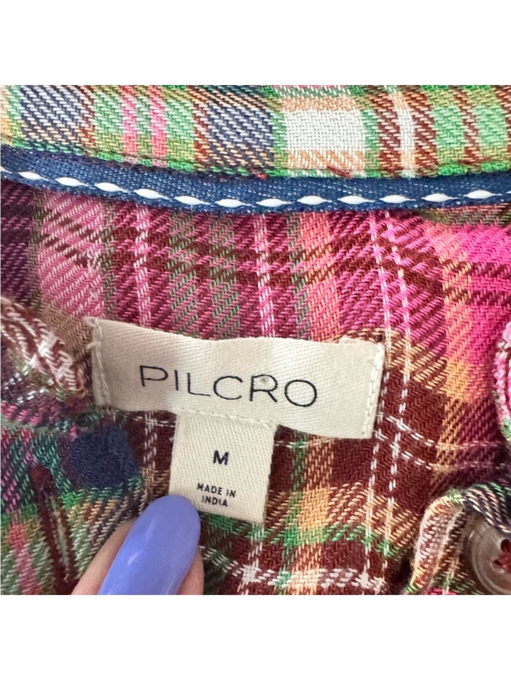 Pilcro Pink Plaid Ruffle-Front Button-Down Shirt - Picture 8 of 8